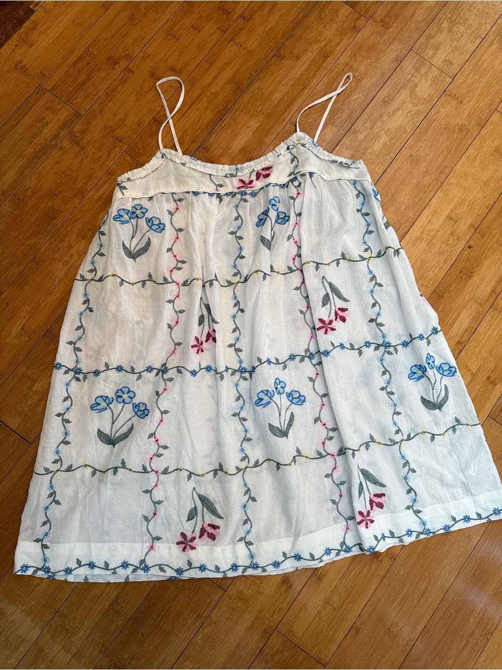 wild fable White Floral Embroidered Sundress with Blue & Pink Accents